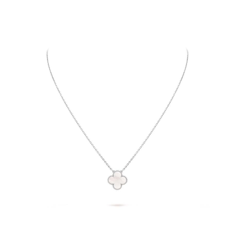 Vintage Alhambra pendant, rhodium plated 18K white gold, white mother-of-pearl.
