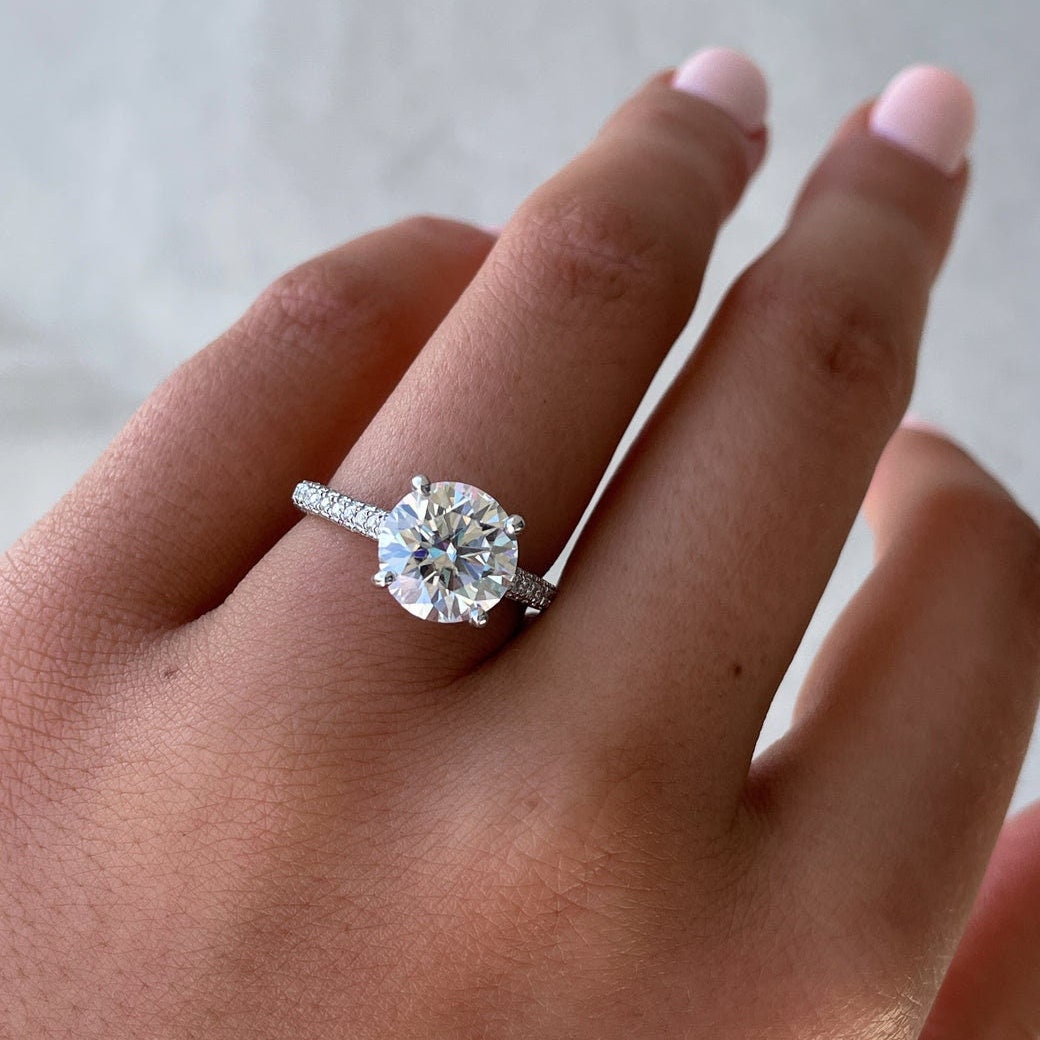 2.70tcw Lab Diamond Engagement Ring | 1.50ct Round Center | IGI | Triple Pavé Halo Style