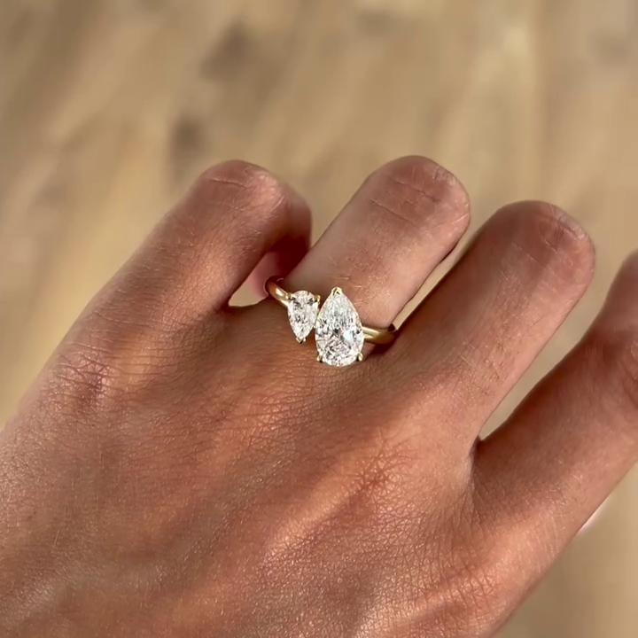 3.00tcw Double Pear Lab Diamond Toi Et Moi Ring | D-E-F Color | IGI Certified | Custom Gold