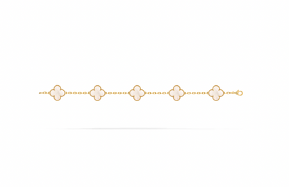 Vintage Alhambra bracelet, 5 motifs, 18K yellow gold, white mother-of-pearl.