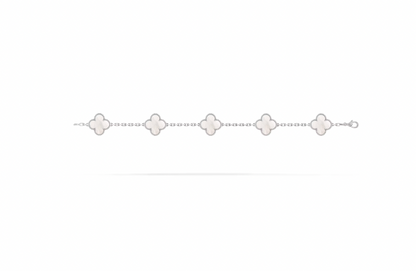 Vintage Alhambra bracelet, 5 motifs, rhodium plated 18K white gold, white mother-of-pearl.