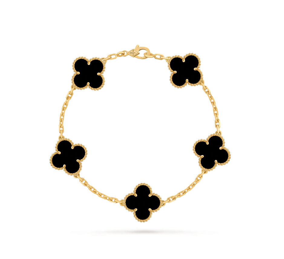 Vintage Alhambra bracelet, 5 motifs, 18K yellow gold, onyx.