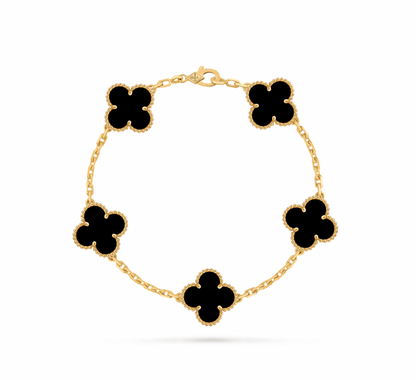 Vintage Alhambra bracelet, 5 motifs, 18K yellow gold, onyx.