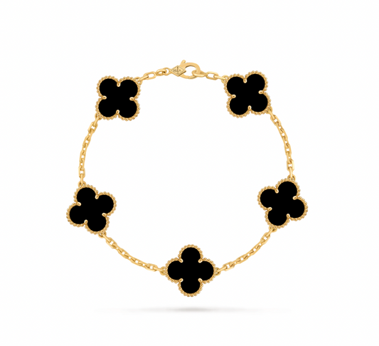 Vintage Alhambra bracelet, 5 motifs, 18K yellow gold, onyx.