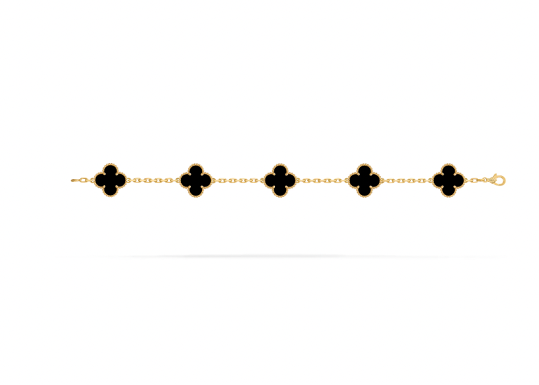 Vintage Alhambra bracelet, 5 motifs, 18K yellow gold, onyx.