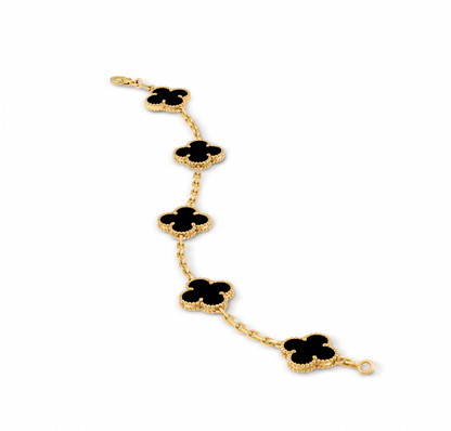 Vintage Alhambra bracelet, 5 motifs, 18K yellow gold, onyx.