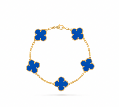 Vintage Alhambra bracelet, 5 motifs, 18K yellow gold, blue agate.