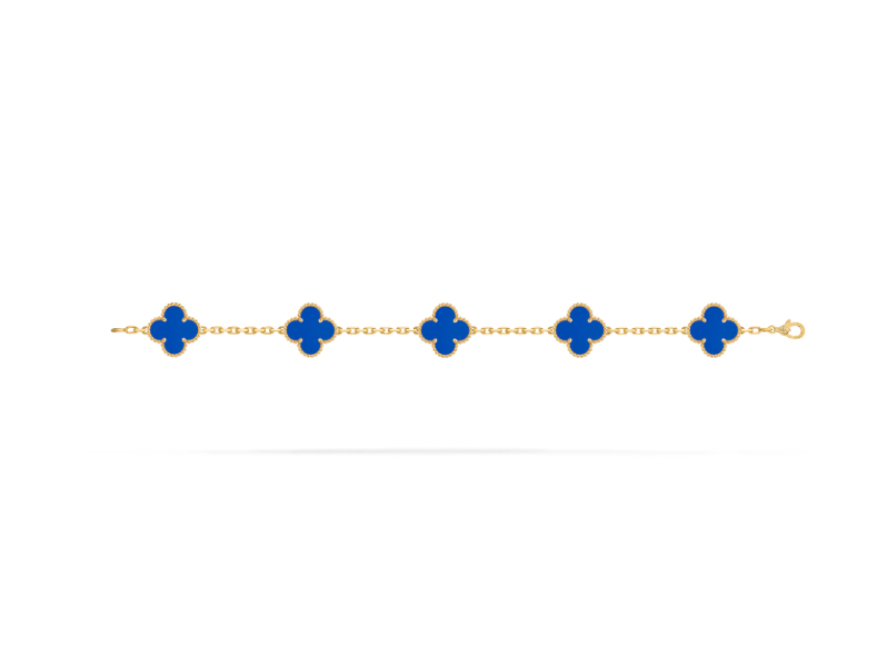 Vintage Alhambra bracelet, 5 motifs, 18K yellow gold, blue agate.