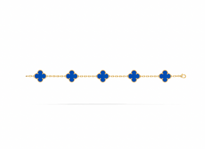 Vintage Alhambra bracelet, 5 motifs, 18K yellow gold, blue agate.