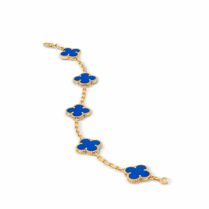 Vintage Alhambra bracelet, 5 motifs, 18K yellow gold, blue agate.