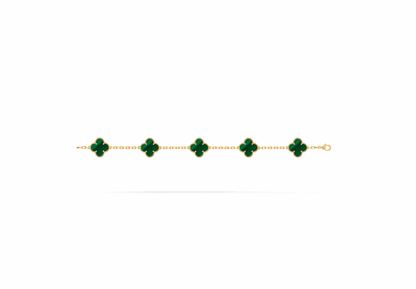 Vintage Alhambra bracelet, 5 motifs, 18K yellow gold, malachite.