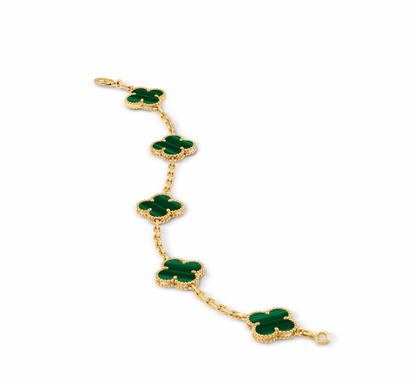 Vintage Alhambra bracelet, 5 motifs, 18K yellow gold, malachite.