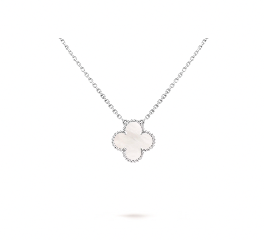 Vintage Alhambra pendant, rhodium plated 18K white gold, white mother-of-pearl.