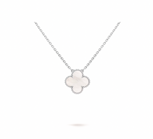 Vintage Alhambra pendant, rhodium plated 18K white gold, white mother-of-pearl.