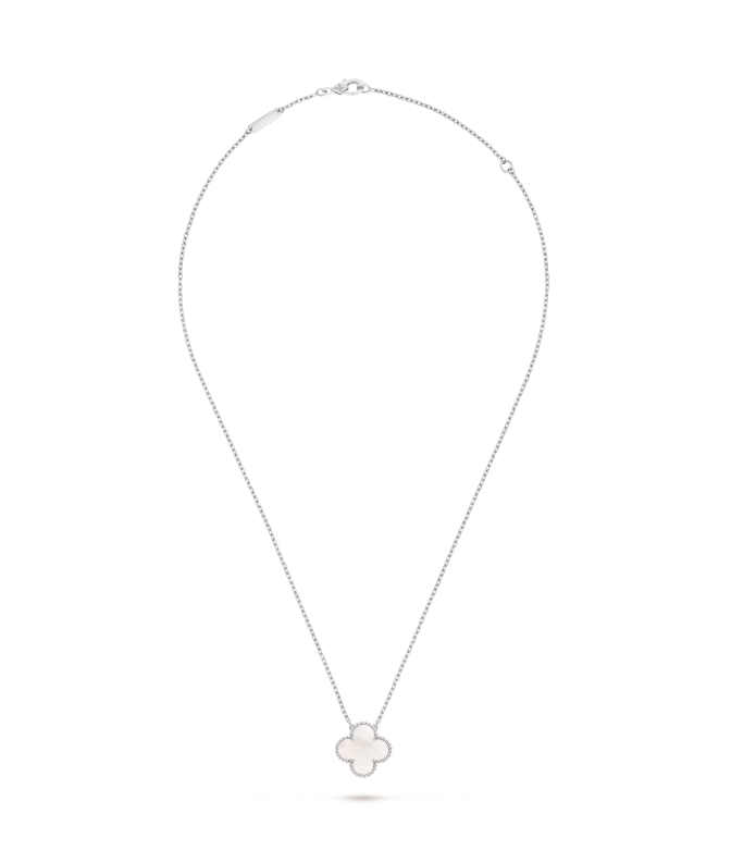 Vintage Alhambra pendant, rhodium plated 18K white gold, white mother-of-pearl.