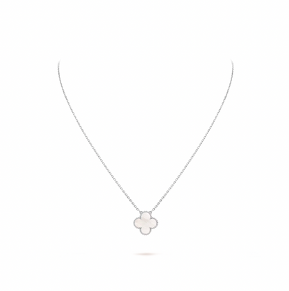 Vintage Alhambra pendant, rhodium plated 18K white gold, white mother-of-pearl.