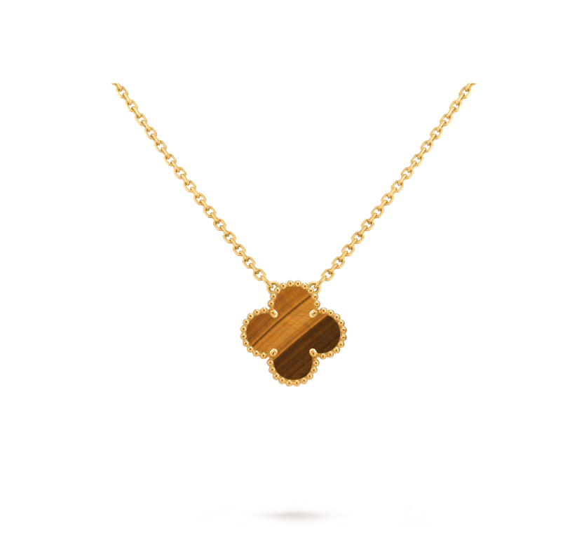 Vintage Alhambra pendant, 18K yellow gold, tiger’s eye.