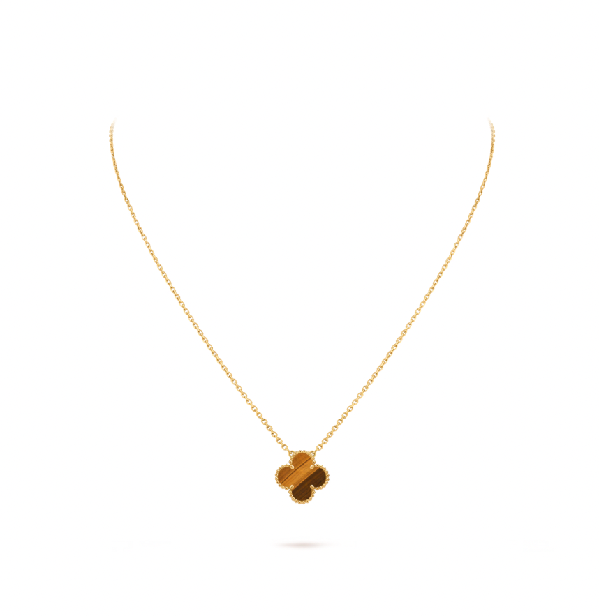 Vintage Alhambra pendant, 18K yellow gold, tiger’s eye.