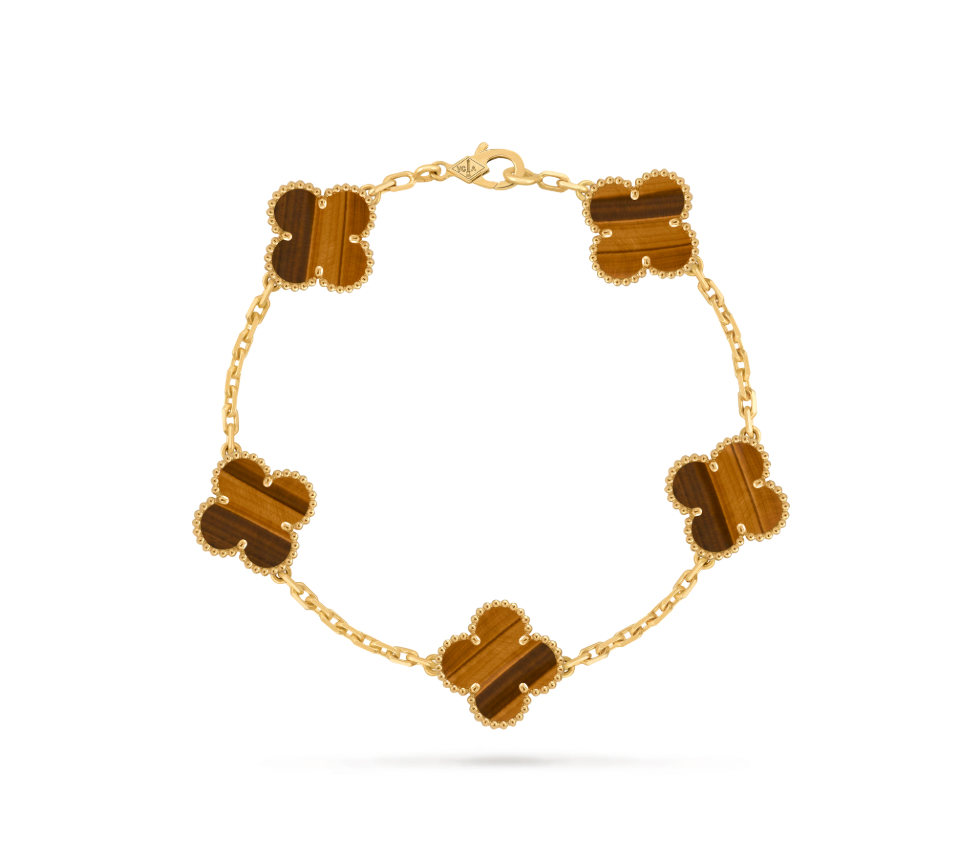 Vintage Alhambra bracelet, 5 motifs, 18K yellow gold, tiger’s eye.