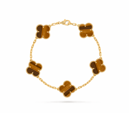 Vintage Alhambra bracelet, 5 motifs, 18K yellow gold, tiger’s eye.