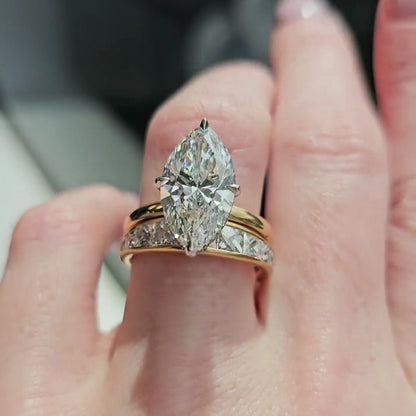 3.20tcw Marquise Lab Diamond Hidden Halo Engagement Ring | Two-Tone Gold | IGI Certified