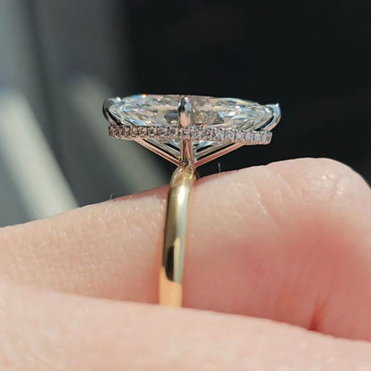 3.20tcw Marquise Lab Diamond Hidden Halo Engagement Ring | Two-Tone Gold | IGI Certified