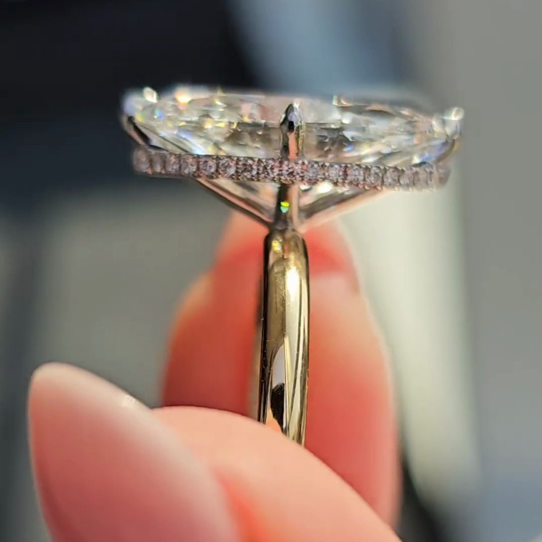 3.20tcw Marquise Lab Diamond Hidden Halo Engagement Ring | Two-Tone Gold | IGI Certified