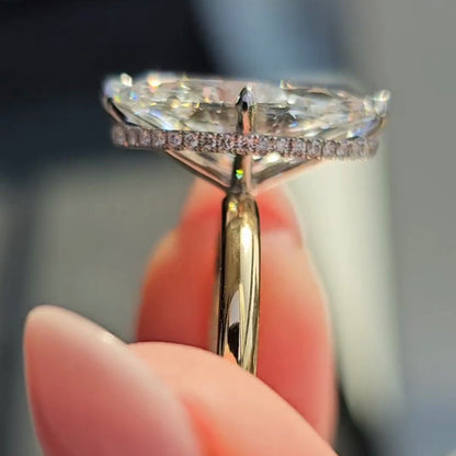 3.20tcw Marquise Lab Diamond Hidden Halo Engagement Ring | Two-Tone Gold | IGI Certified