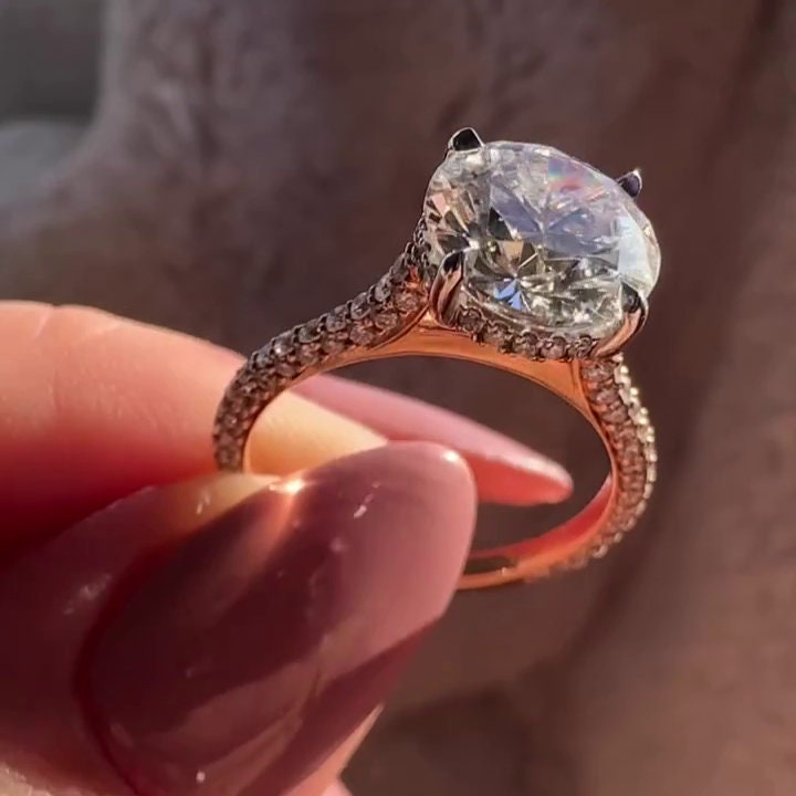 3.20tcw Lab Diamond Round Cathedral Engagement Ring | Two Tone | IGI Certified