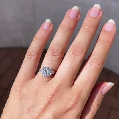 3.00tcw Cushion Lab Diamond Three Stone Ring | IGI Certified | D-E-F | VVS–VS | Trapezoid Side Stones