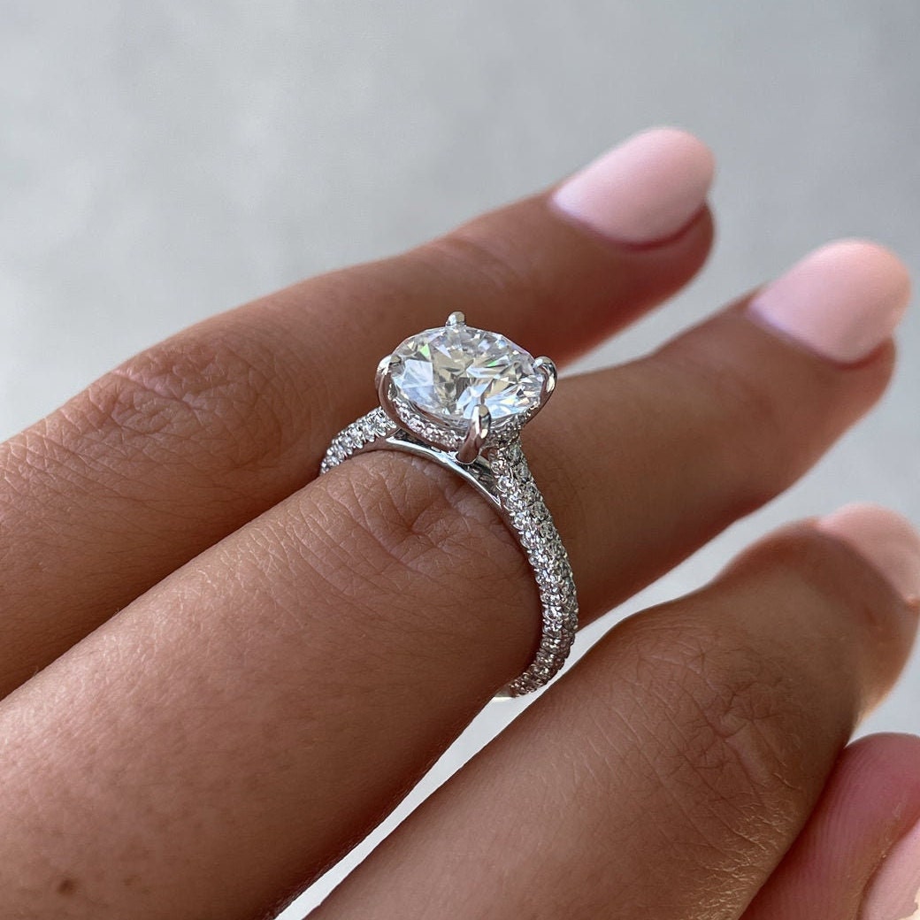 2.70tcw Lab Diamond Engagement Ring | 1.50ct Round Center | IGI | Triple Pavé Halo Style
