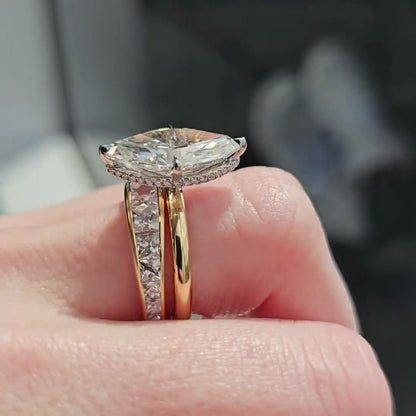 3.20tcw Marquise Lab Diamond Hidden Halo Engagement Ring | Two-Tone Gold | IGI Certified