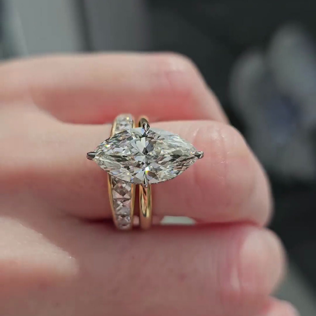 3.20tcw Marquise Lab Diamond Hidden Halo Engagement Ring | Two-Tone Gold | IGI Certified