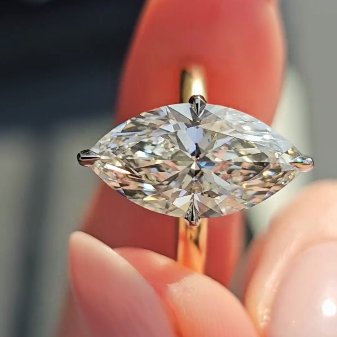 3.20tcw Marquise Lab Diamond Hidden Halo Engagement Ring | Two-Tone Gold | IGI Certified