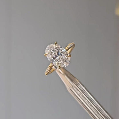 3.20tcw Oval Lab Diamond Engagement Ring | Hidden Halo | IGI Certified | Yellow Gold | VVS–VS