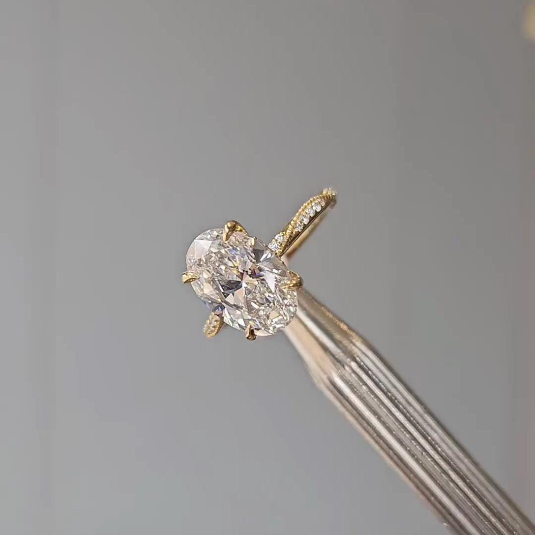 3.20tcw Oval Lab Diamond Engagement Ring | Hidden Halo | IGI Certified | Yellow Gold | VVS–VS