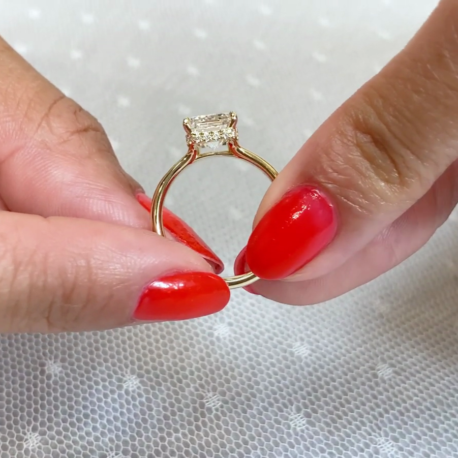 3.20tcw Emerald Lab Diamond Engagement Ring | Hidden Halo | Tapered Band | IGI Certified