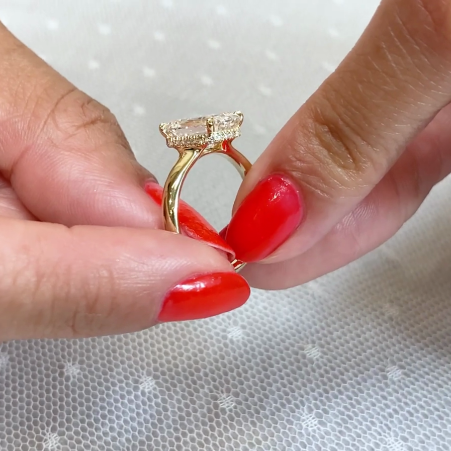 3.20tcw Emerald Lab Diamond Engagement Ring | Hidden Halo | Tapered Band | IGI Certified