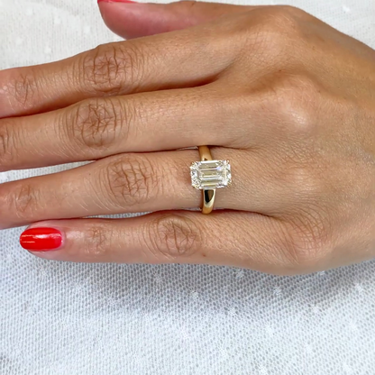 3.20tcw Emerald Lab Diamond Engagement Ring | Hidden Halo | Tapered Band | IGI Certified